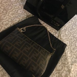 Authentic Fendi Mini Chain Strap Zucca Pouchette