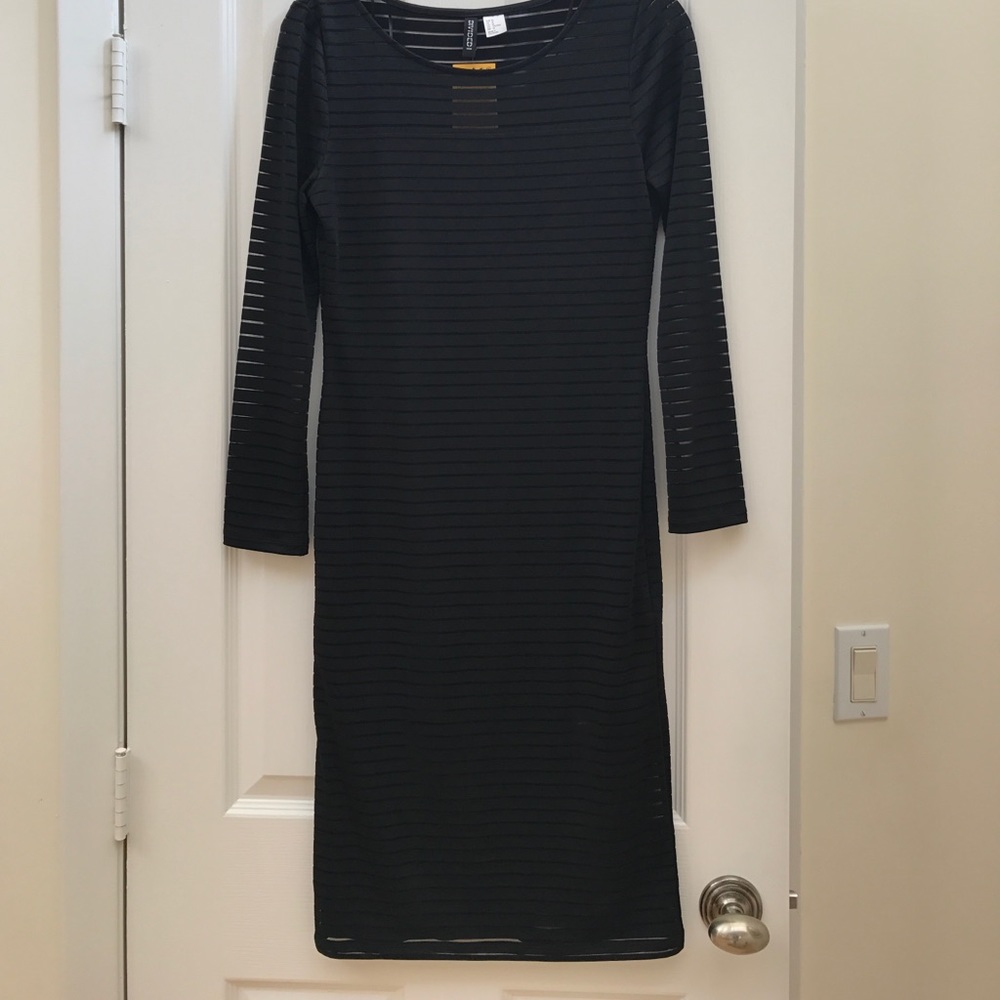 H&M sleek, tone on tone, black stripe dress.