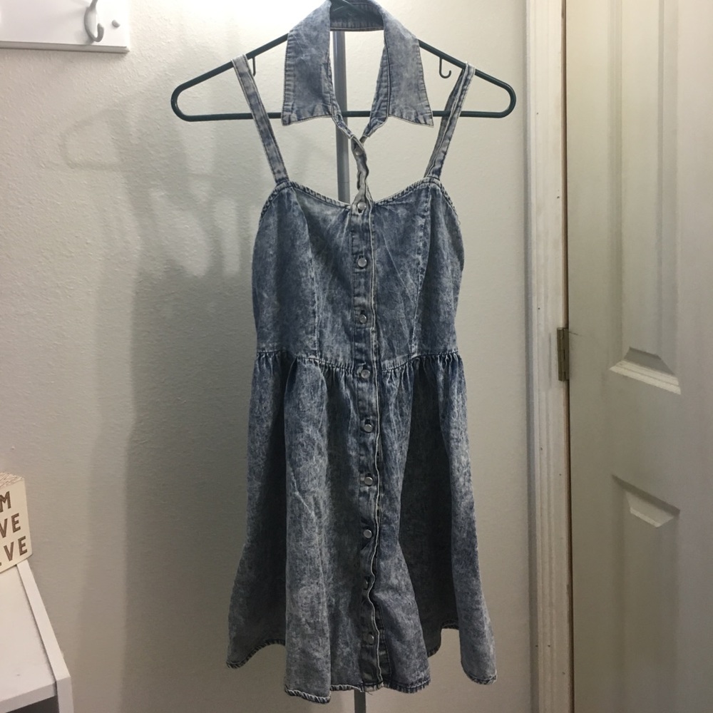 Denim Spaghetti Strap Dress with attached Collar