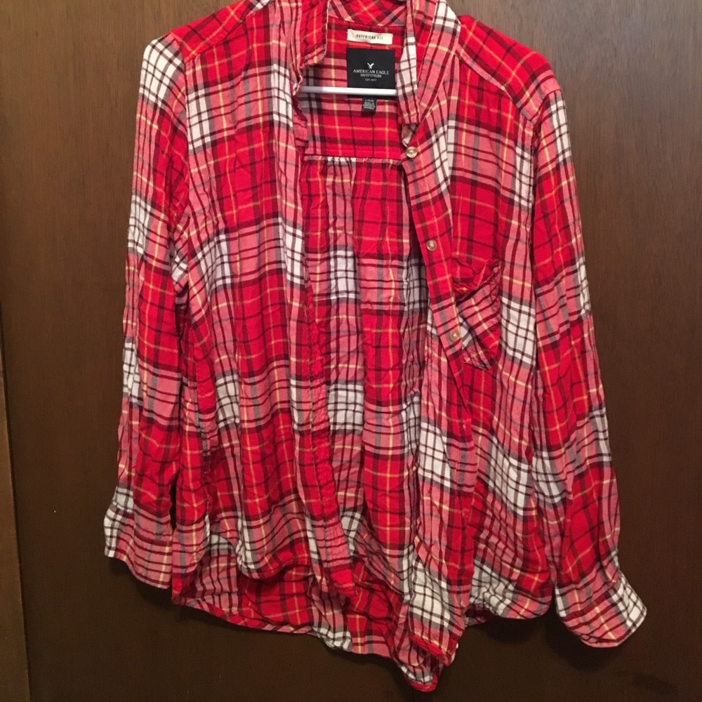 Red plaid button down