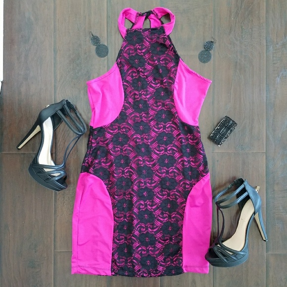 Dresses & Skirts - Sexy Little Black Lace & Magenta Dress
