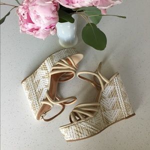 BCBG nude wedges