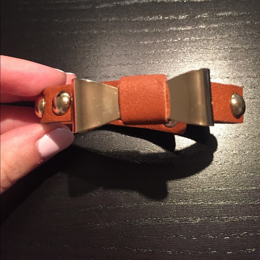 Brown Leather and Gold Bow Bracelet