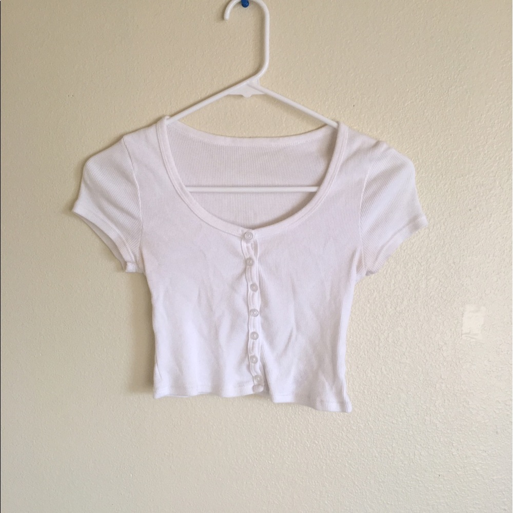 american apparel baby rib button down up crop tee