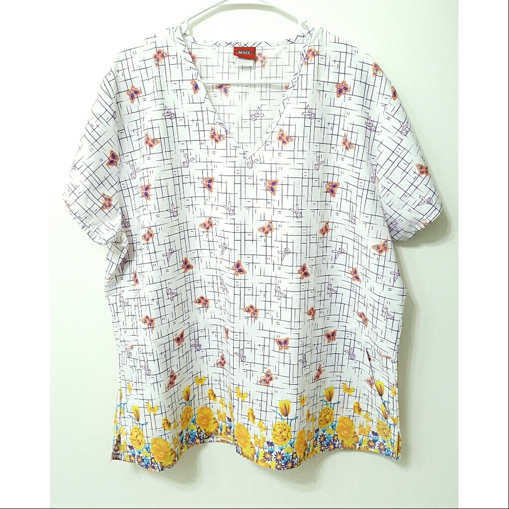 Breast cancer ribbon scrub top