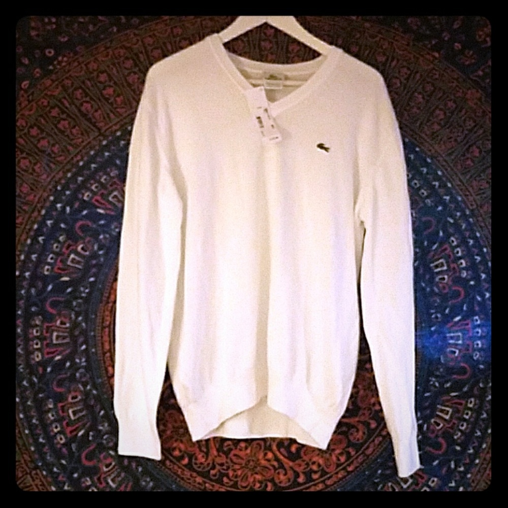 Never worn!! Lacoste white medium v-neck sweater