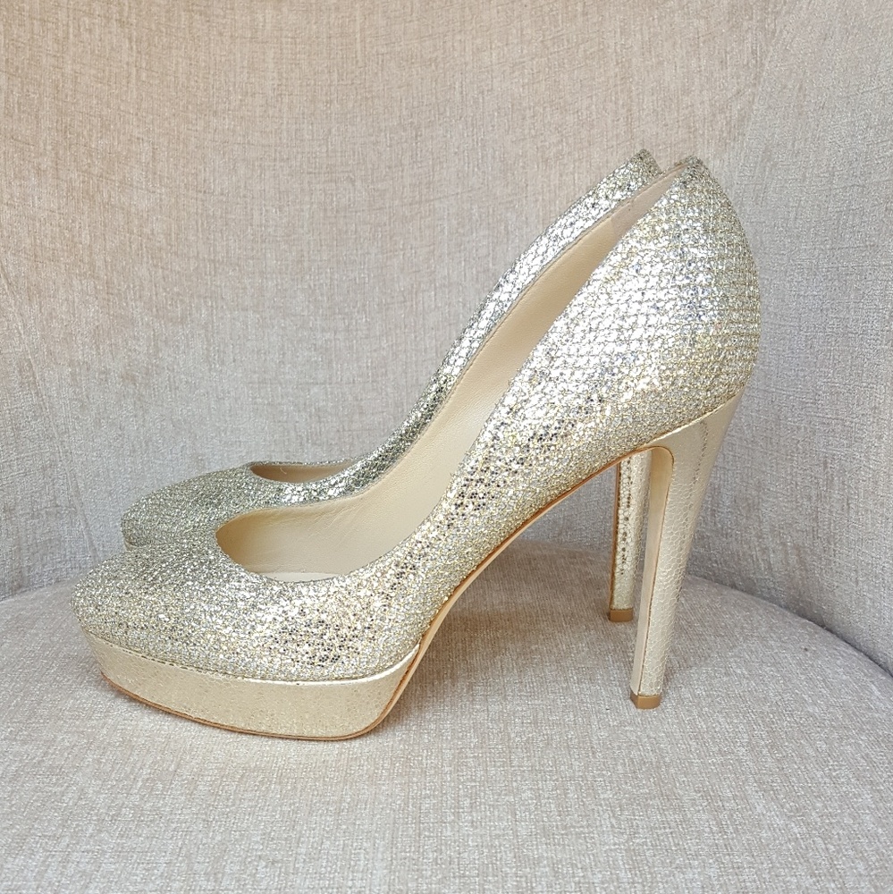 Jimmy Choo Silver Glitter Alex Platform Pumps