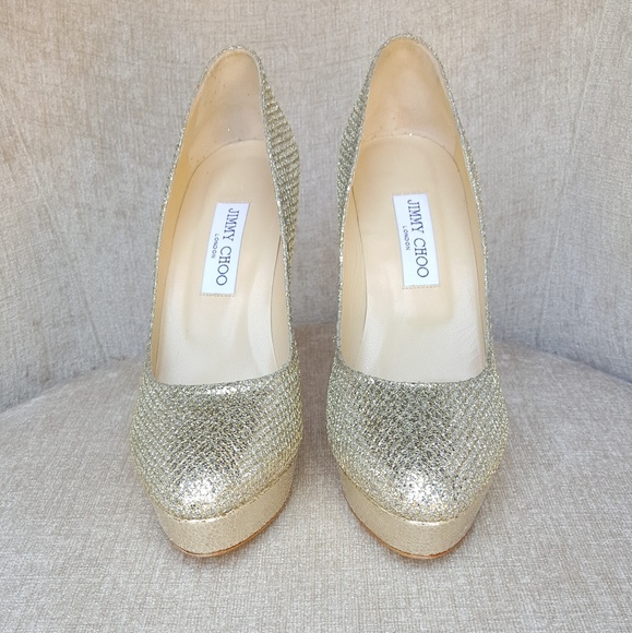 Jimmy Choo Silver Glitter Alex Platform Pumps - Picture 4 of 8