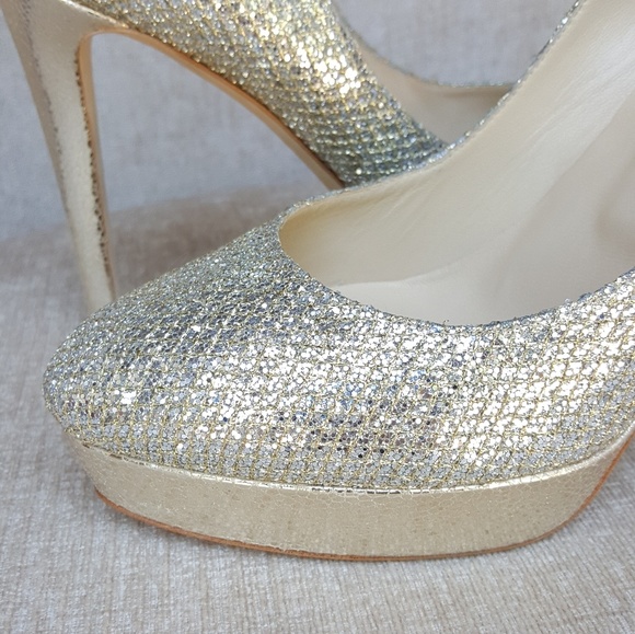 Jimmy Choo Silver Glitter Alex Platform Pumps - Picture 6 of 8