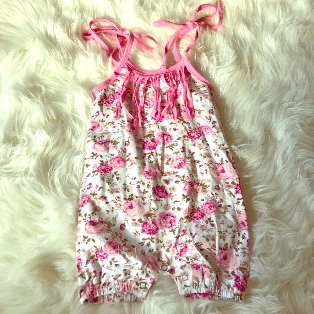Baby One piece sleeveless pink and white floral