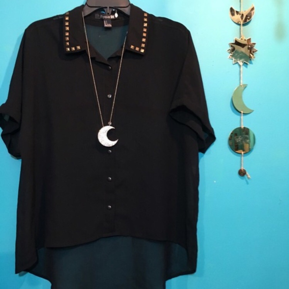 Sheer Studded Button Up