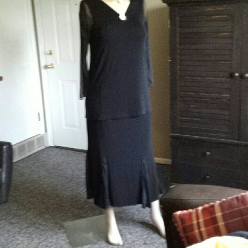 Black Top with Matching Mid - length Skirt