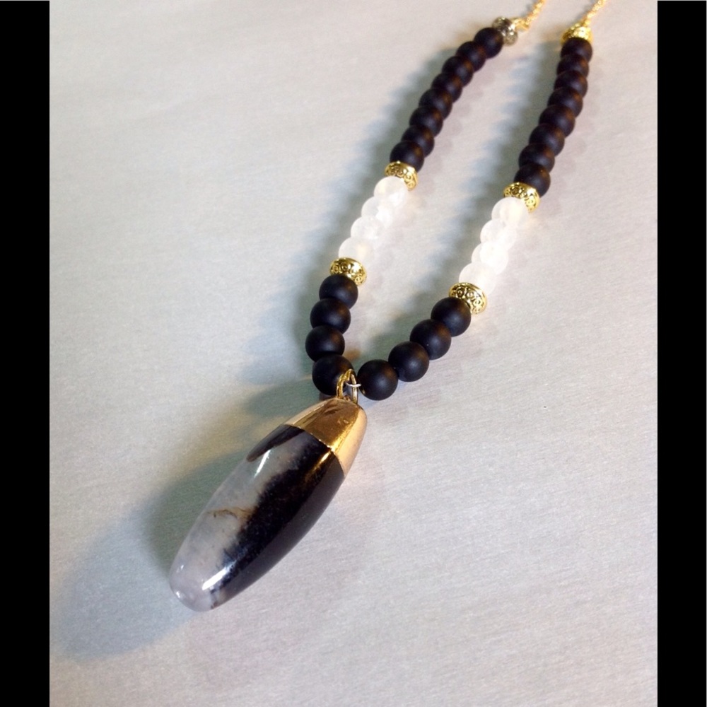 Obsidian Agate 14K Gold Filled Charm Necklace
