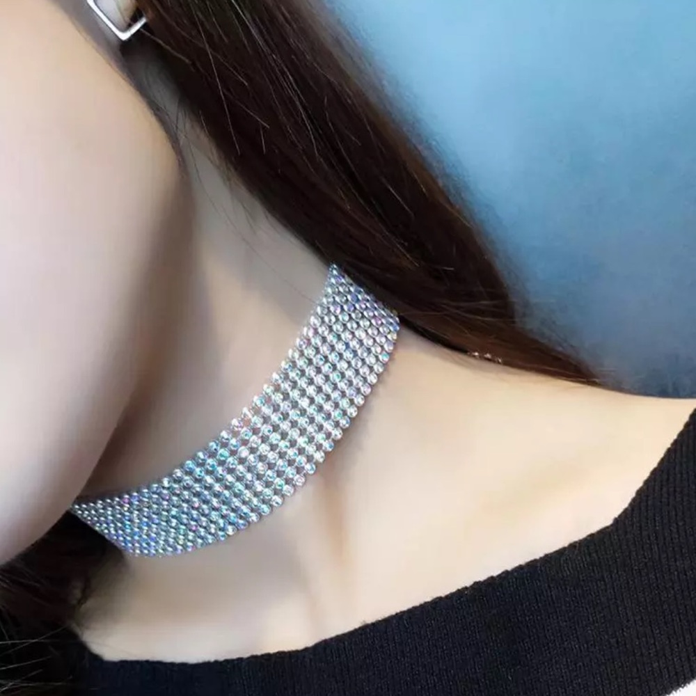 8 row wide neck crystal rhinestone choker adjust