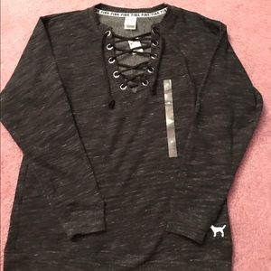 PINK Lace Up Pullover