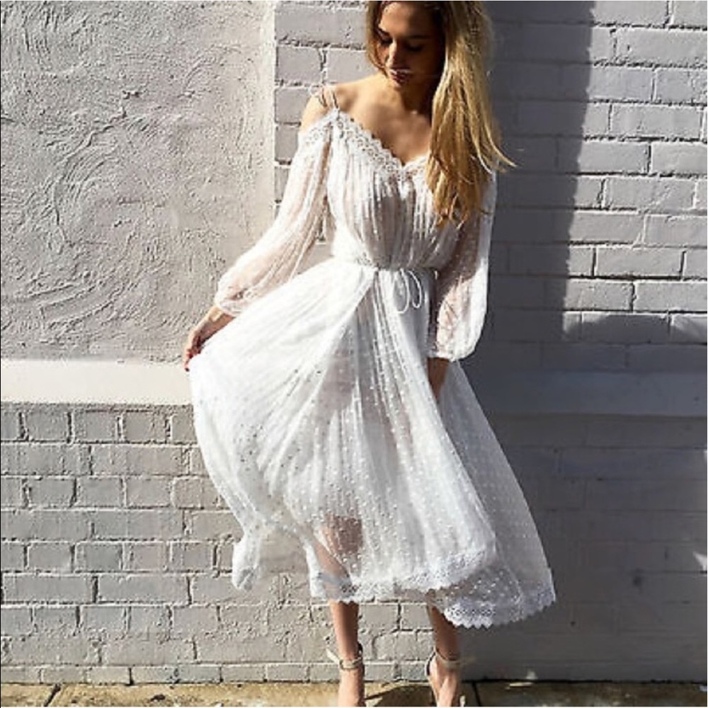 New Zimmermann Realm Scallop Silk Dress White - Picture 3 of 8