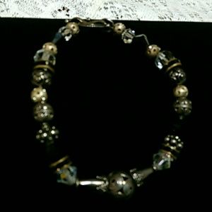 Sterling Silver Bali Bead .925 Toggle Bracelet