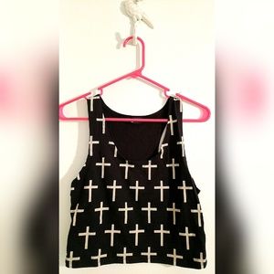 Black racerback crop tank with crosses