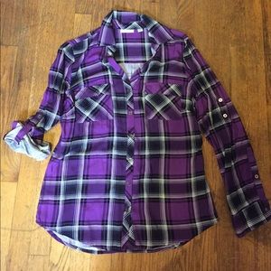 New York & Company, Purple and Black Plaid Blouse