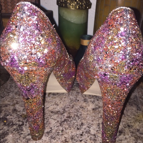 Steve Madden Girl Sparkle Glitter Peep Toe Heels 8 - Picture 3 of 4