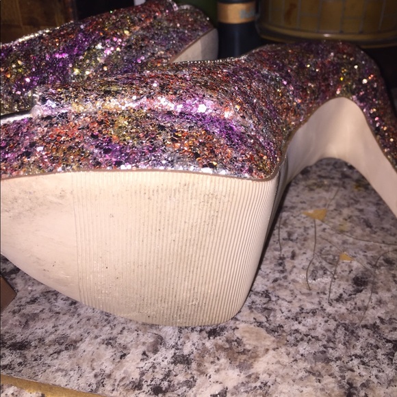 Steve Madden Girl Sparkle Glitter Peep Toe Heels 8 - Picture 4 of 4