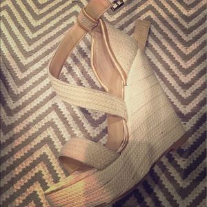 Cream wedge sandals