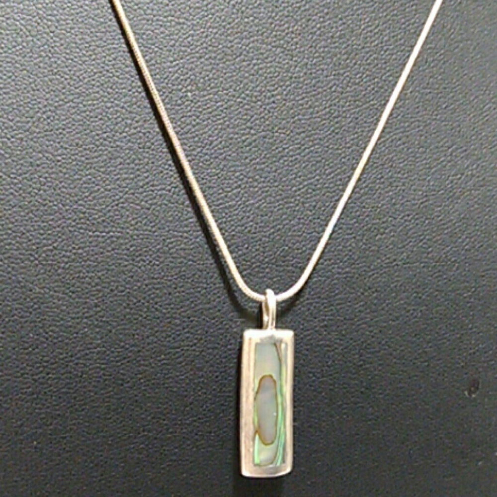 Abalone Rectangle Bar Pendant Necklace 18"