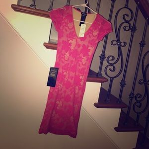 bebe hot pink/nude dress