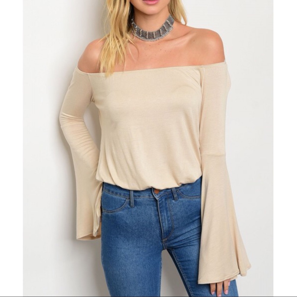 1 HR SALE ARA off shoulder bell sleeve top - BEIGE - Picture 3 of 4