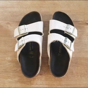 Iridescent white birkenstocks