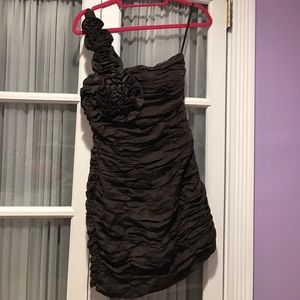 Brown one shouldered dress with rose detail