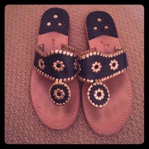 Jack Rogers  Nantucket Gold and Navy sandals