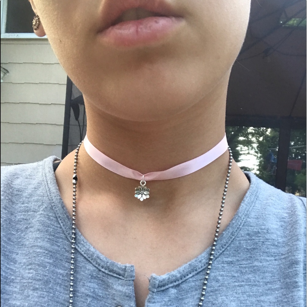 Handmade Pastel Pink Ribbon Choker.