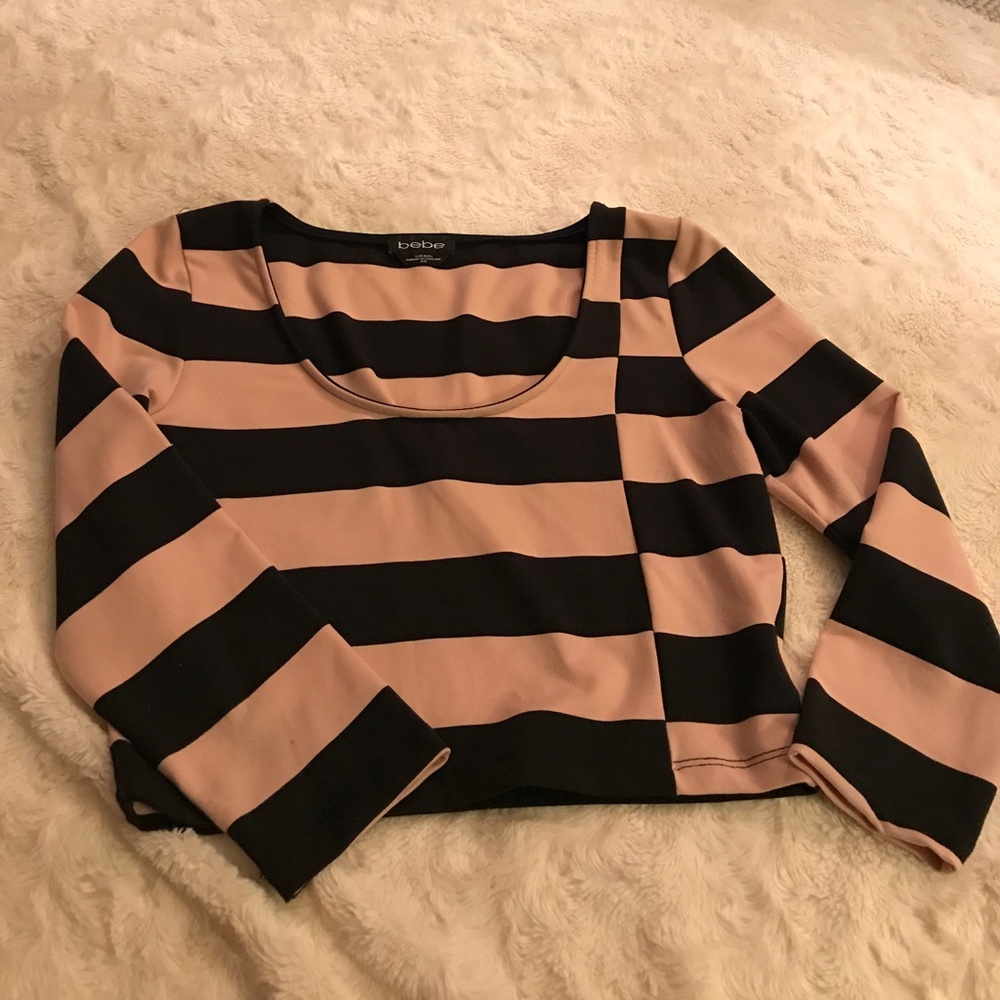 Bebe crop top black and pink.