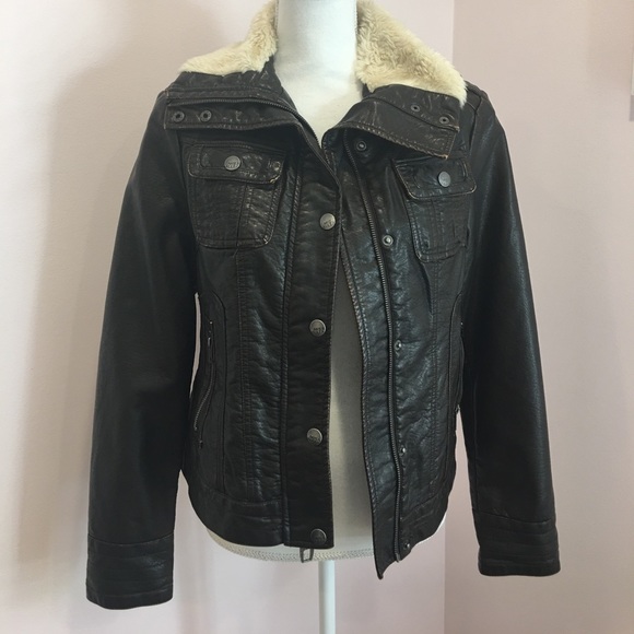 Miss Sixty Jackets & Blazers - Brown Faux Leather Bomber Jacket
