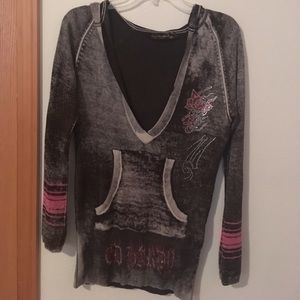 Ed Hardy long sleeve bedazzled hoodie