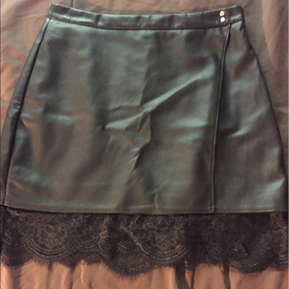 Faux leather with lace trim skirt