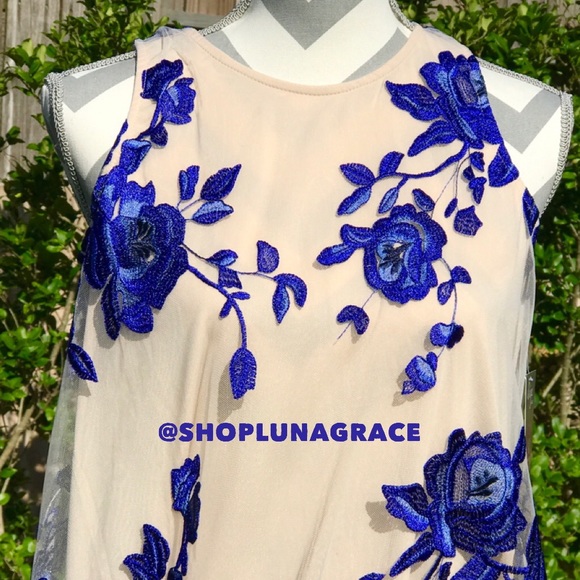 Nude & Mesh Blue Floral Dress - Picture 2 of 5