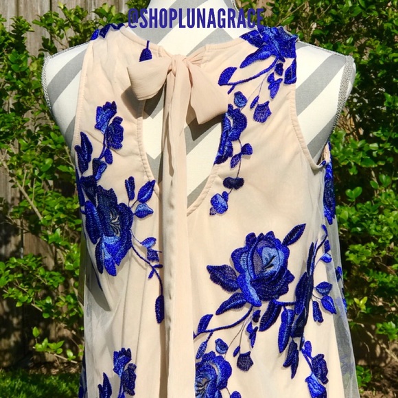 Nude & Mesh Blue Floral Dress - Picture 4 of 5