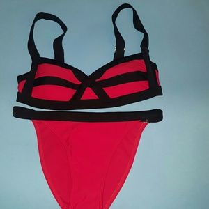 Red and black bikini set