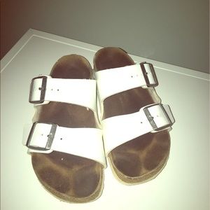 Birkenstock white sandal with silver buckles
