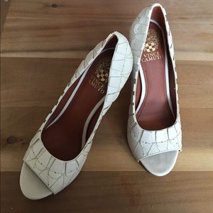 White open toe "Felicity" heels.