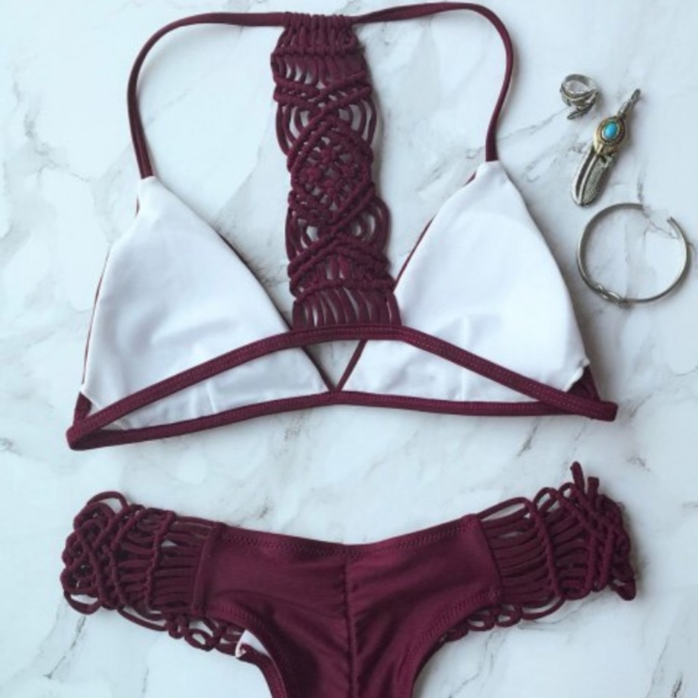 "Leah" ll Wine Red Braided Cheeky Bikini - Picture 5 of 8