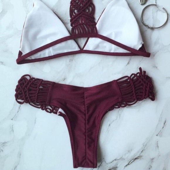 "Leah" ll Wine Red Braided Cheeky Bikini - Picture 4 of 8