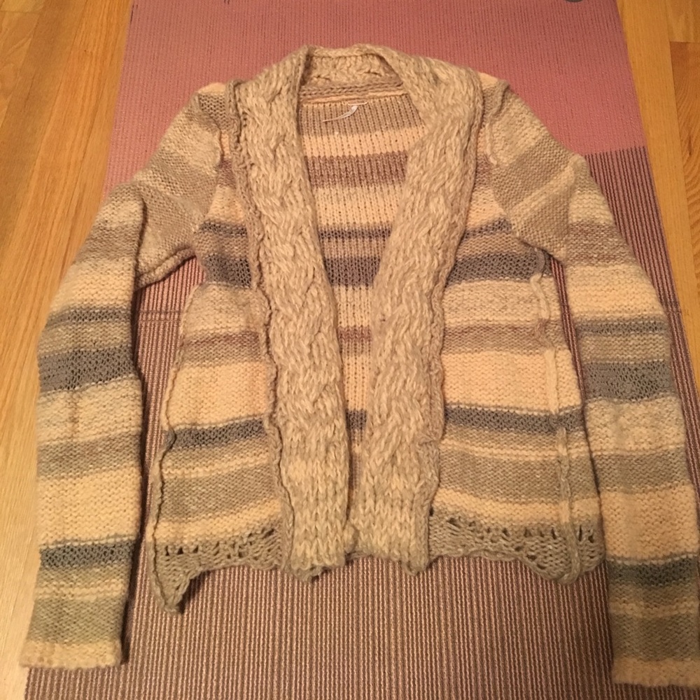 Peachy pink and gray striped Free People sweater