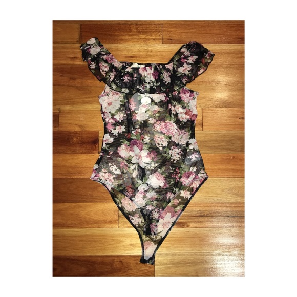 Fashion Nova Tops - FLORAL MESH BODYSUIT
