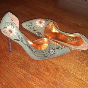 Green flowered heels