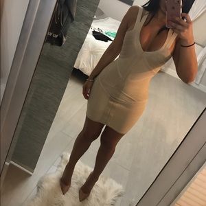 Metallic Gold Bandage BeBe Dress ✨