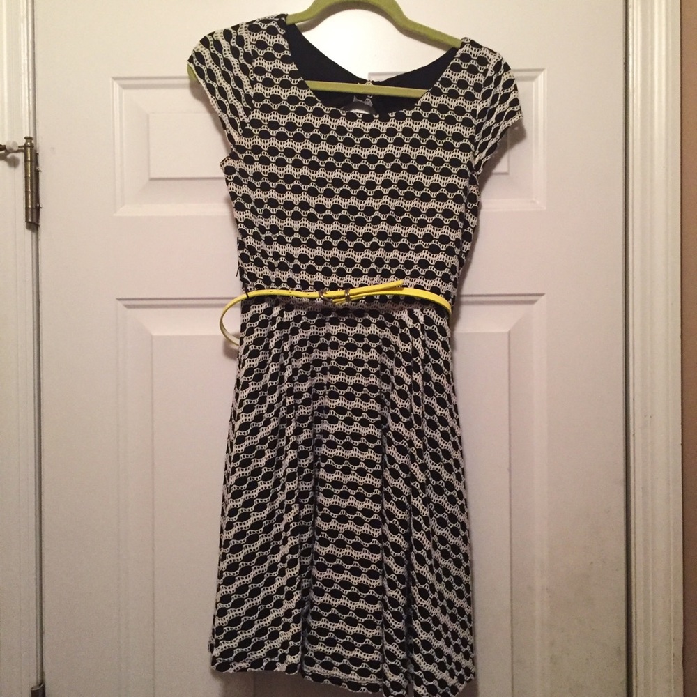 Black and white dress with attached belt