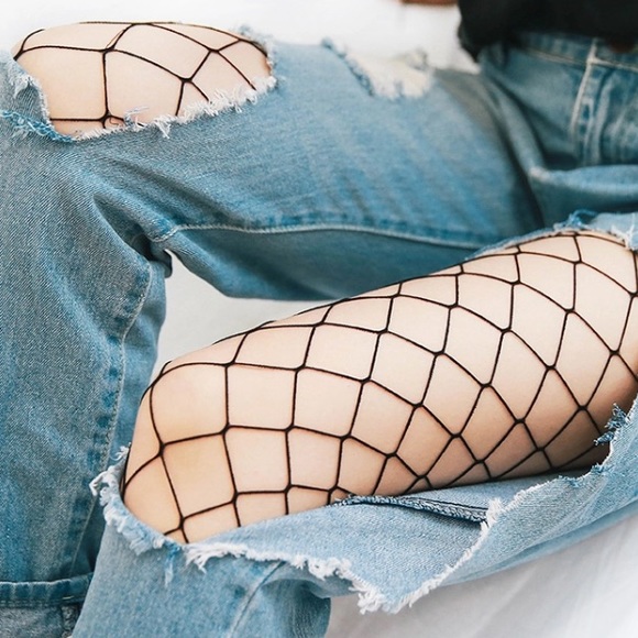 Black Fishnet Lace Leggings Stockings - Picture 2 of 6